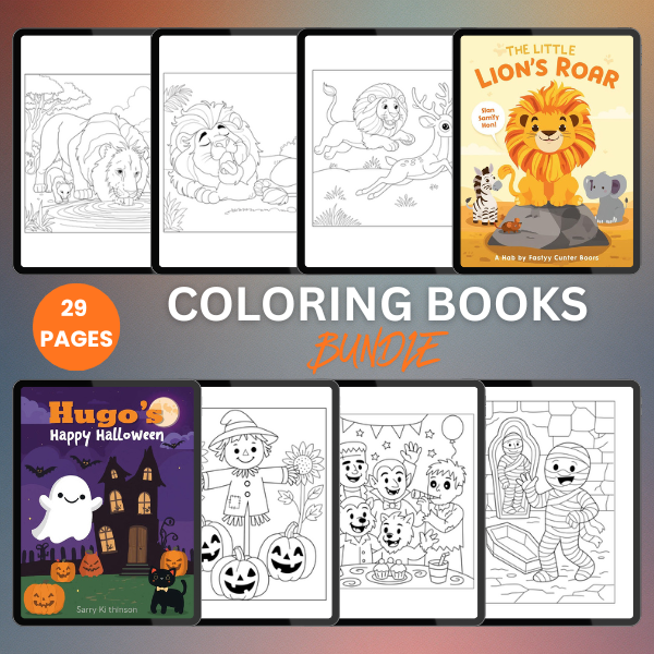 9 Toddler Coloring Books Bundle, Alphabet, Beach, Camel, Food, Giraffe, Halloween, Lion, Lord Krishna, Penguin - Image 2