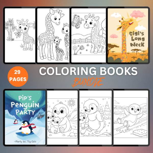 9 Toddler Coloring Books Bundle, Alphabet, Beach, Camel, Food, Giraffe, Halloween, Lion, Lord Krishna, Penguin - Image 3