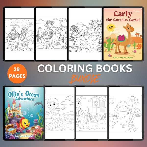9 Toddler Coloring Books Bundle, Alphabet, Beach, Camel, Food, Giraffe, Halloween, Lion, Lord Krishna, Penguin - Image 4
